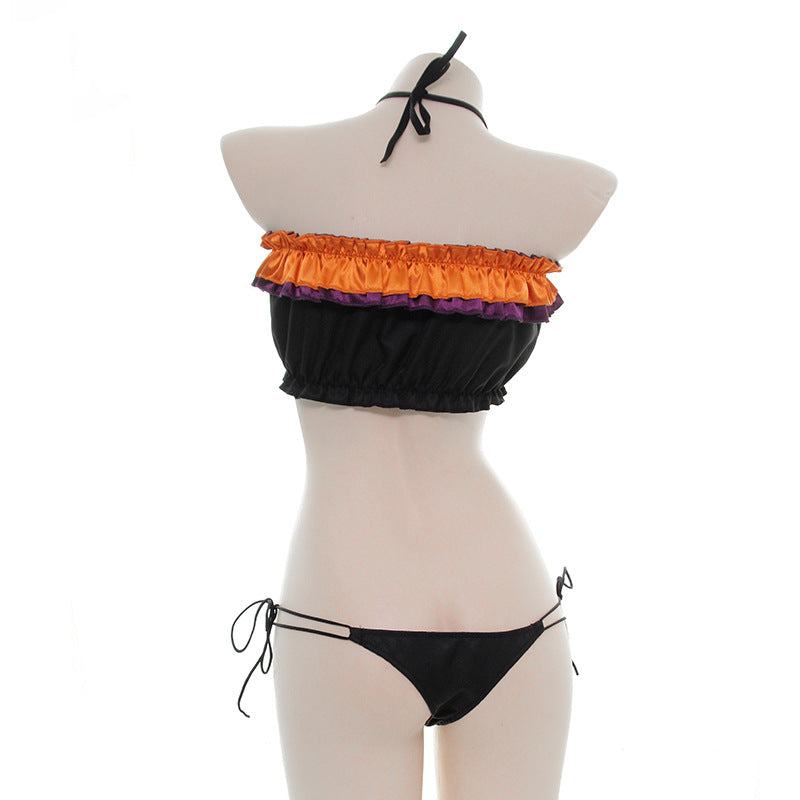 Halloween Cosplay Suit Sexy Pumpkin Open Chest Pajamas Sexy Cat Pack Strapless Suit S0584