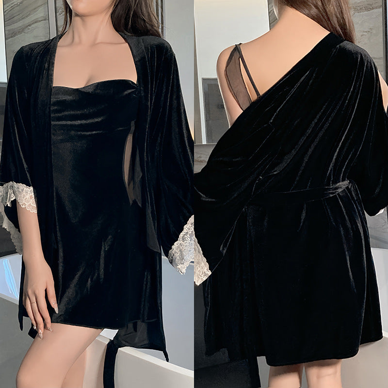 Ying New Style Celebrity Nightgown with Neck and Elegant High-grade off-shoulder dress Slimming Ruffled Short Skirt Home Clothes