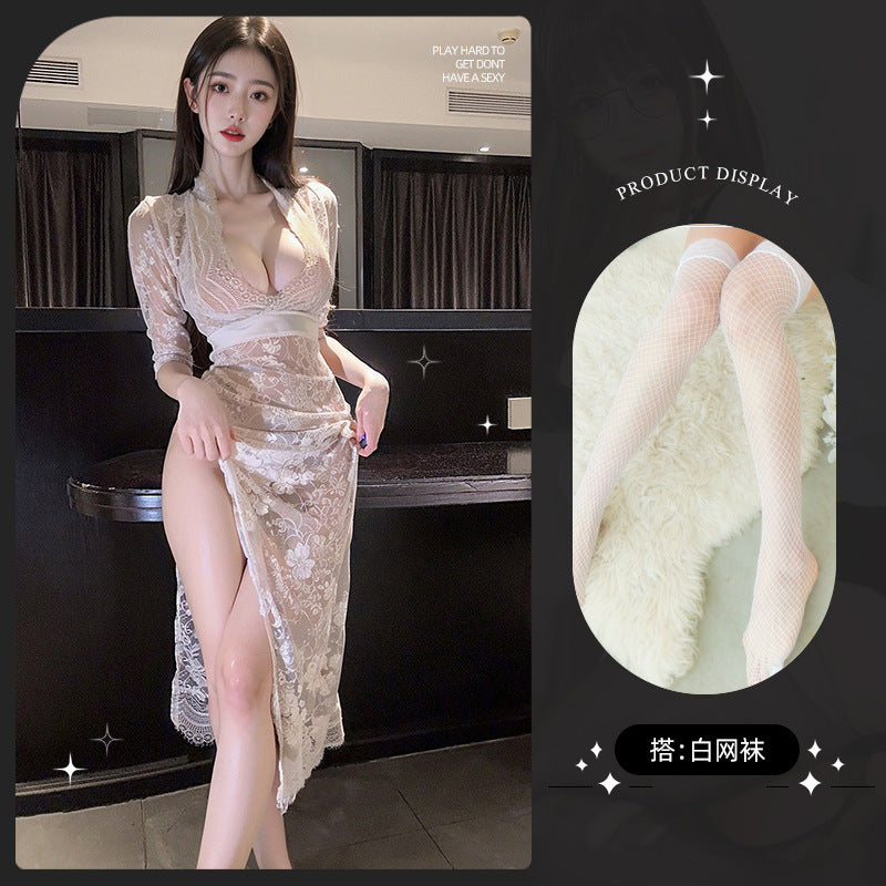 LS Sexy Lingerie Sexy Pure Desire Low-Cut Buttocks High Slit Temperament Slim Hot Girl Dress 8161