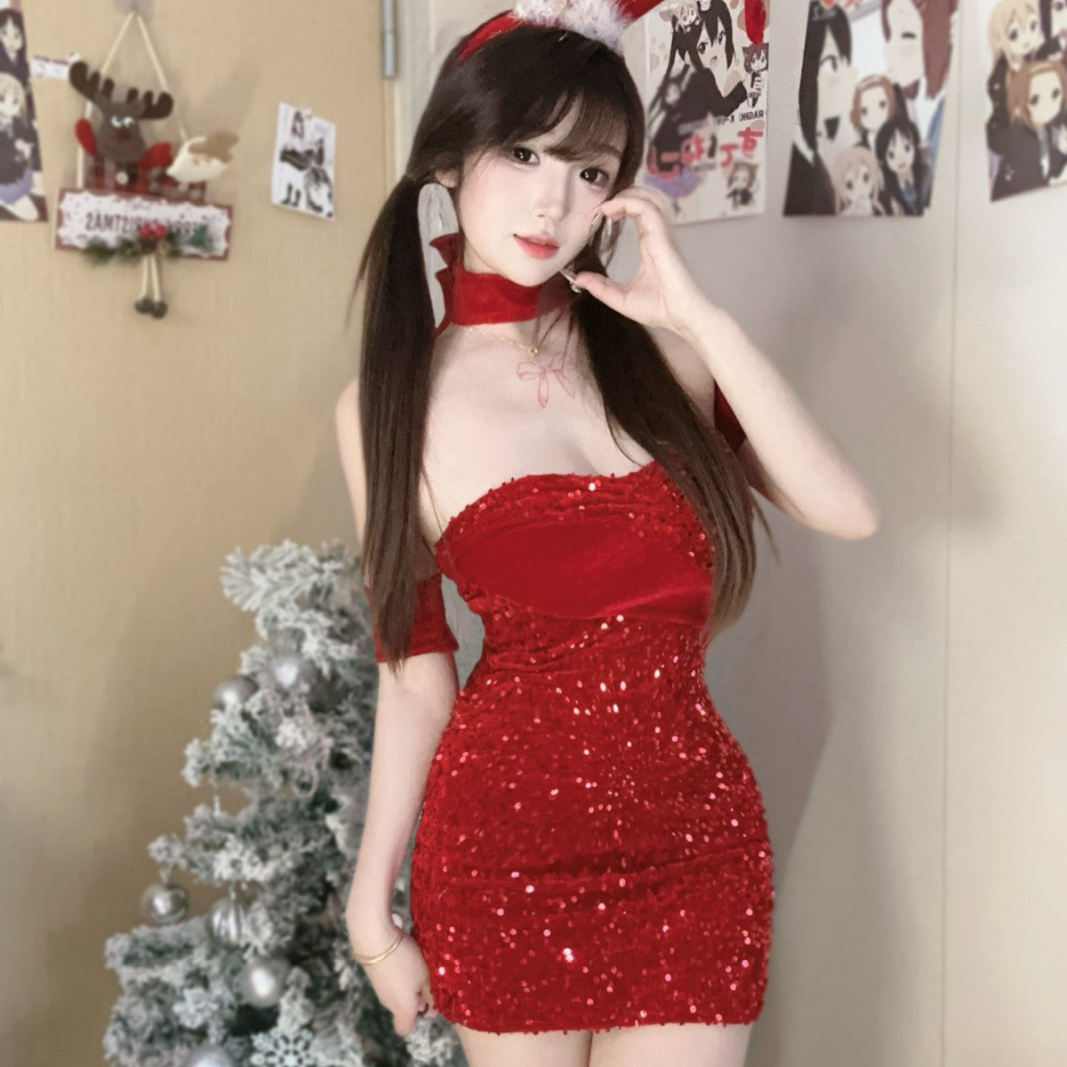 New Year Sexy Lingerie Velvet Sequins Christmas Bunny Sexy Lingerie Pajamas Tempting Outer Wear