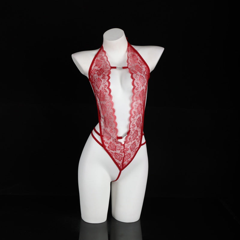 LS Sexy No-Take Off Small Breast Transparent One-Piece Lace Uniform Temptation Pure Desire Sexy Underwear Pajamas 8442