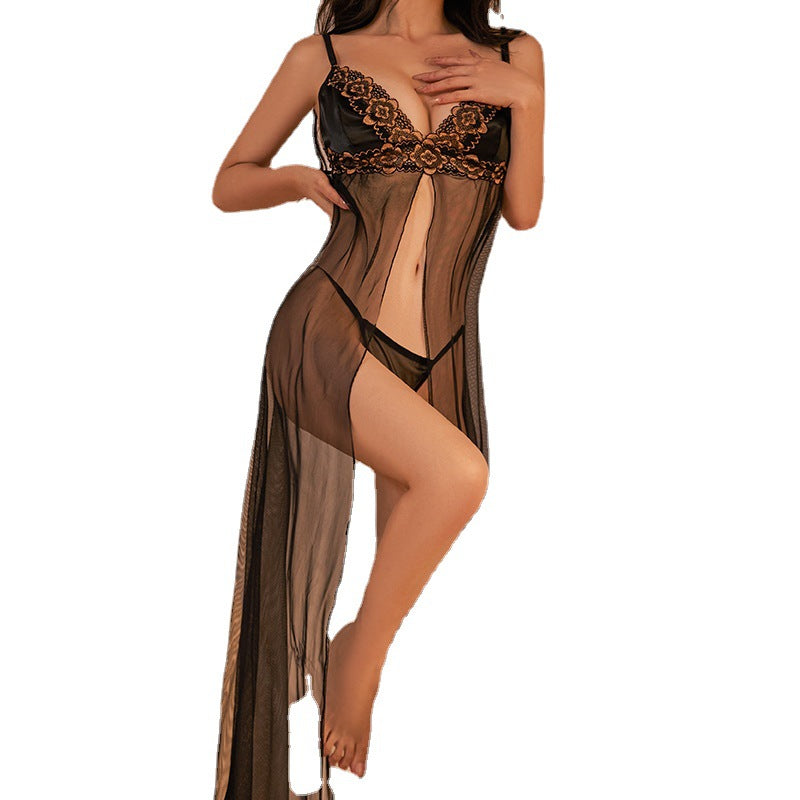 Ying Sexy Lingerie Uniform Temptation Small Chest Passion Clothes Large Size Perspective Lace Pajamas Hollow Set