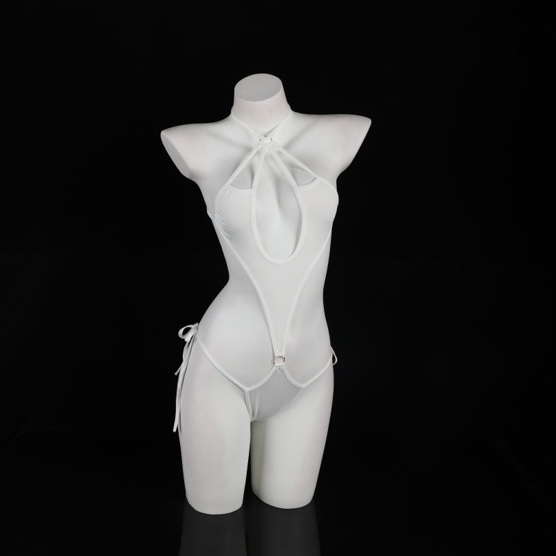 LS Sexy Underwear Lace Sexy Open Crotch No-Take Off See-Through Breast Exposing Three-Point Corset Jumpsuit 8903
