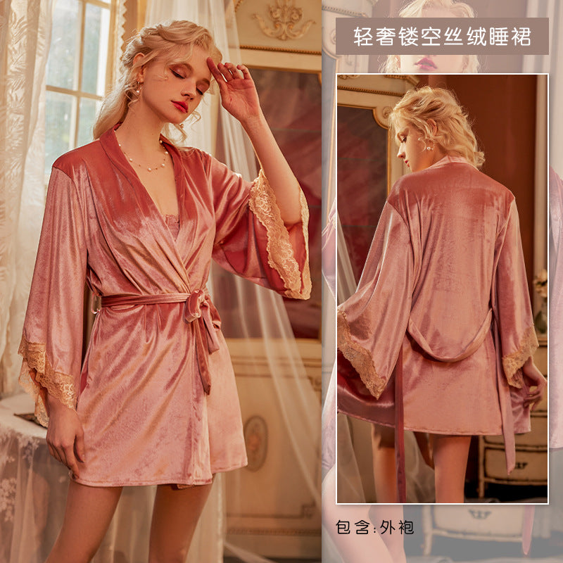 3053 velvet Ying TikTok same sexy lace pure desire strap nightdress hollow strap pajamas for women Wholesale