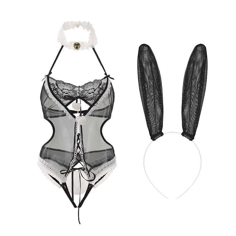 Guiruo Brand Sexy Lingerie Female Sweet Bunny Girl Hot Cut Out Mesh Jumpsuit Uniform Sexy Suit 4365