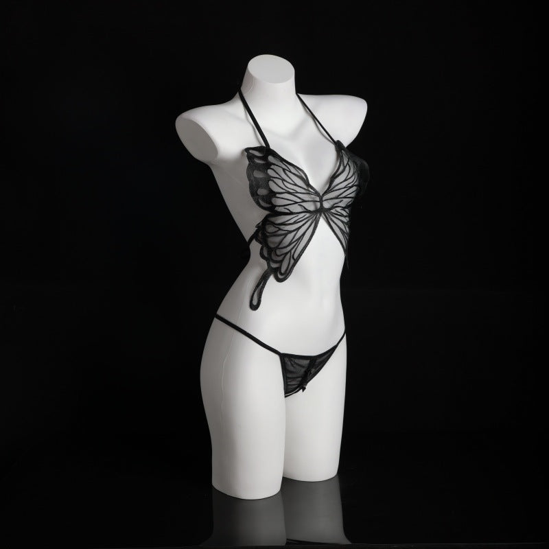 LS Sexy Lingerie Sexy Lace Butterfly Perspective Pure Desire Small Breast Three-Point Bellyband Free Take-Off Suit 8339