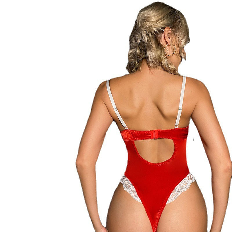 One-piece shorts Christmas clothes sexy lingerie Halloween exposed milk Christmas uniform temptation suit