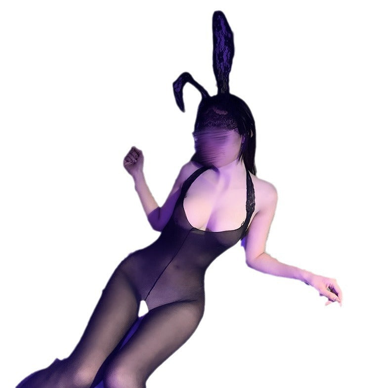 LS Sexy Stockings Open All-In-One Net Clothes Sexy Wear Black Silk Temptation Perspective Costume Temptation 1056