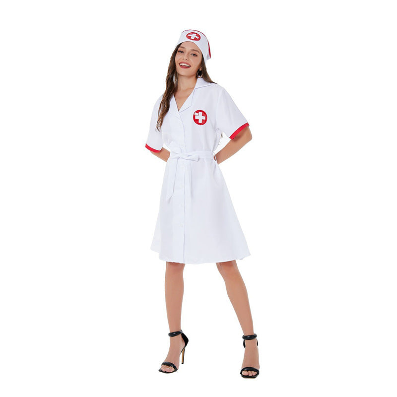 Foreign Trade Amazon European and American Sexy White Sexy Lingerie Halloween Cos Female Nurse Suit Cosplay Suit