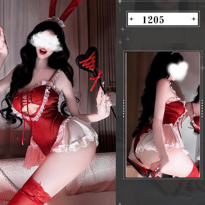 Seductive lingerie sexy Christmas bunny uniform cos new year hot one-piece catgirl suit women