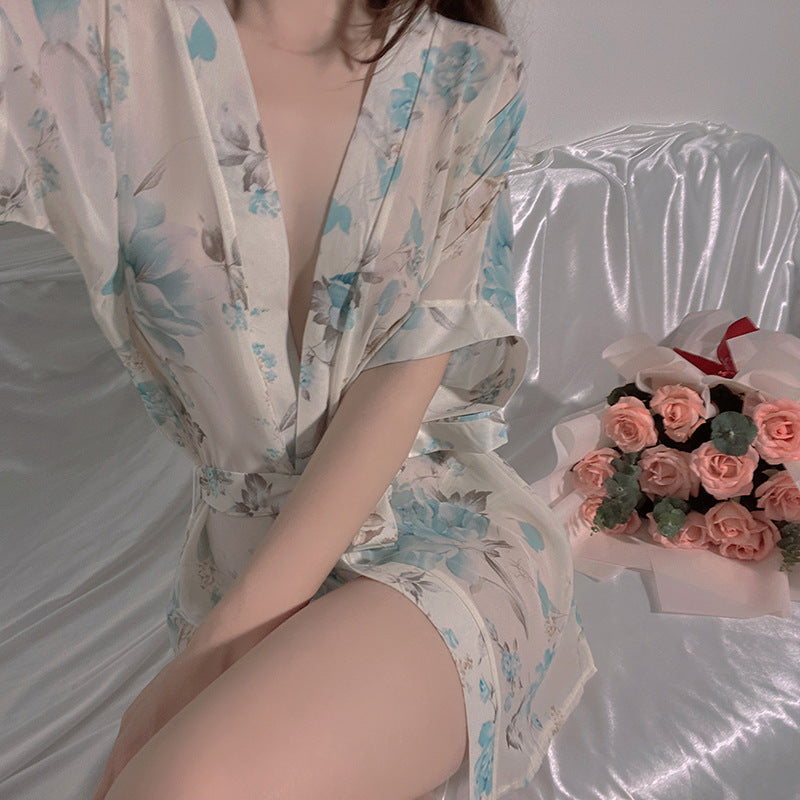 LS Sexy Lingerie Sexy Uniform Temptation Pajamas Pure Desire Japanese Style Cardigan Chiffon Bathrobe Pajamas 8007