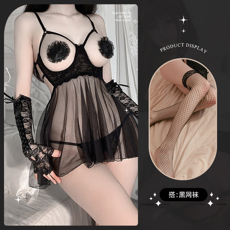LS Sexy Underwear Sexy Uniform Temptation Pajamas Pure Desire Small Chest Big Milk Leakage Perspective Nightgown 8006