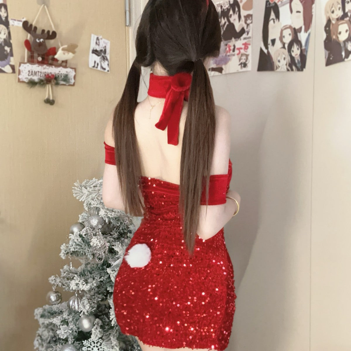 New Year Sexy Lingerie Velvet Sequins Christmas Bunny Sexy Lingerie Pajamas Tempting Outer Wear