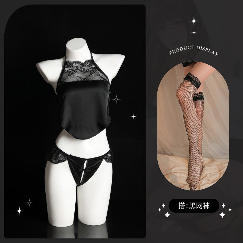 LS Sexy Vintage Lace Temptation Sex Lingerie Bellyband Pajamas Lace-up Temptation 8353