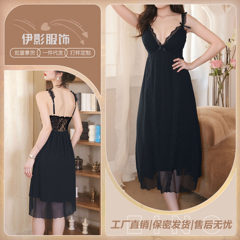 Ying Sexy Nightdress Pure Desire Temptation Style Women's Homewear Sweet Mesh Butterfly Nightdress Strap Pajamas Plus Size