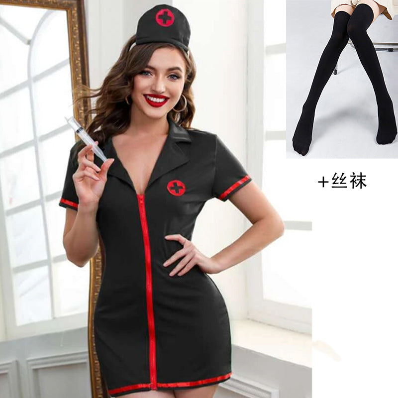 Foreign Trade European and American New Female Cosplay Sexy Lingerie Women's Halloween Cos Sexy Nurse Outfit Set