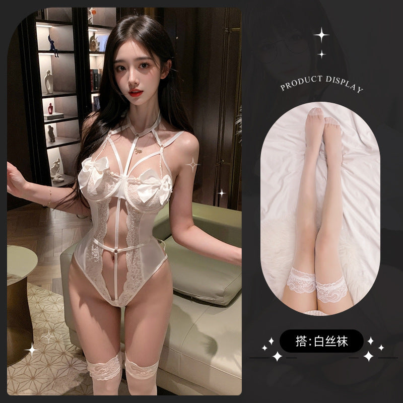 LS Sex Underwear Sexy Lace One-piece Small Chest Uniform Pure Desire Strap Free Temptation suit 9271