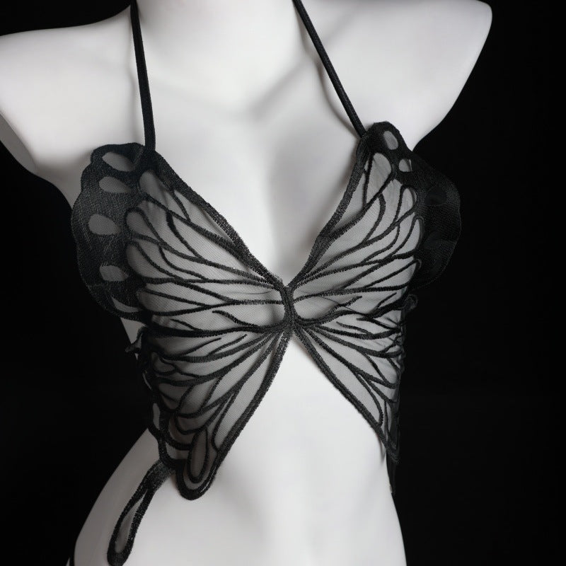 LS Sexy Lingerie Sexy Lace Butterfly Perspective Pure Desire Small Breast Three-Point Bellyband Free Take-Off Suit 8339