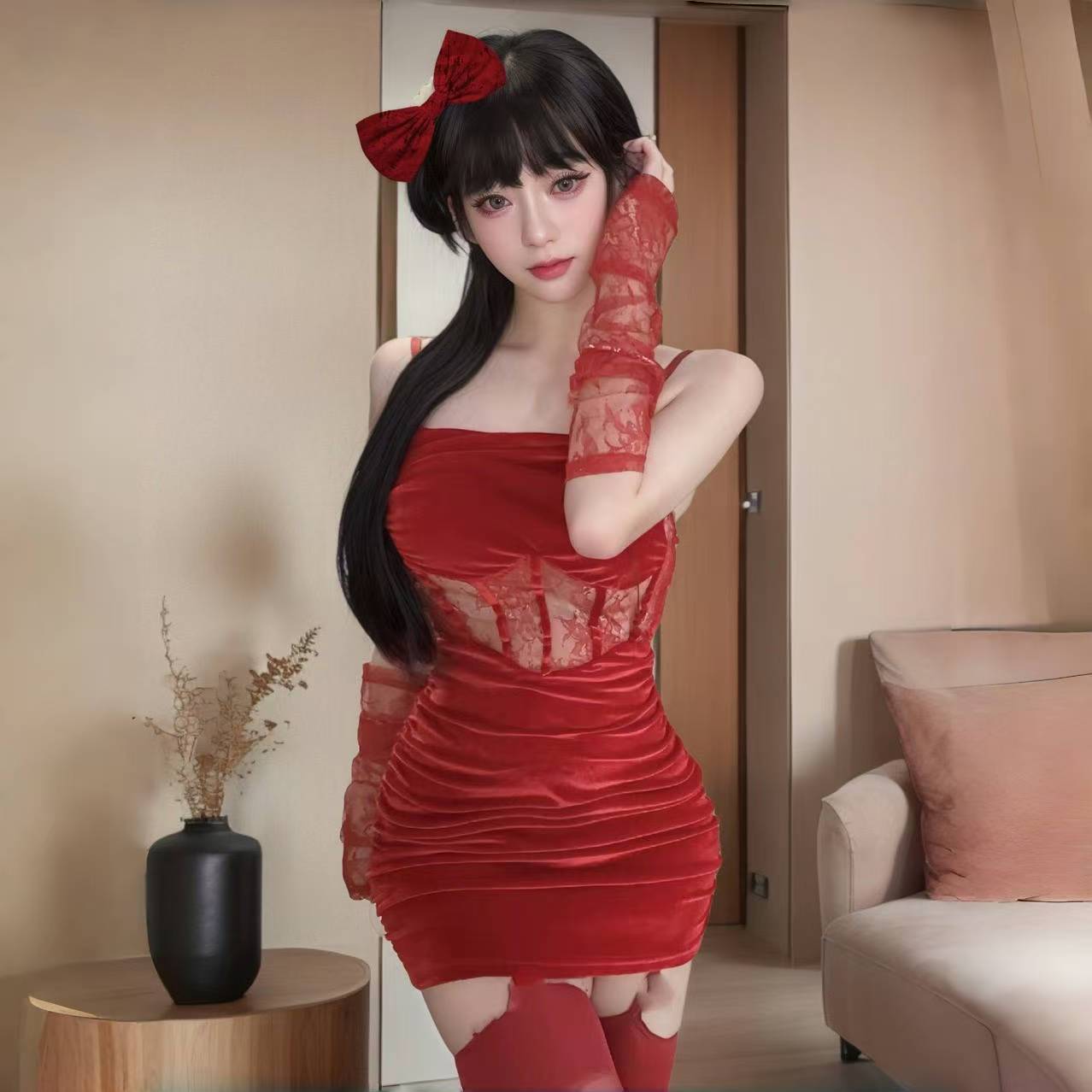 Jifeiman Red Christmas Sex Lingerie Halloween Robe Sexy Pure Sex Clothes Velvet Sleeping Clothes Uniform