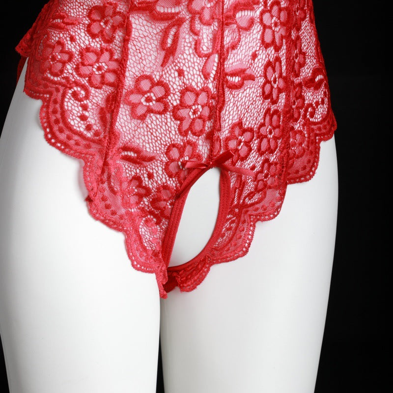 LS Sexy Lingerie Sexy Lace Passion Temptation Open File One-Piece Hot See-Through Pajamas No Need to Take Off 8842