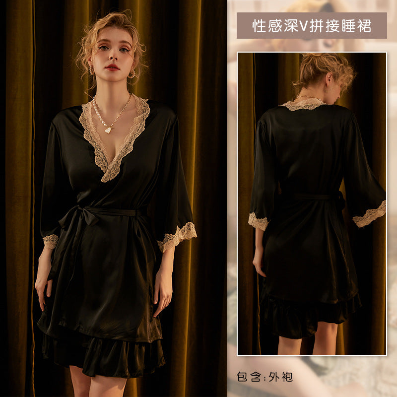 3067 Ying Sexy Pajamas Women's Summer Light Luxury Ice Silk Home Clothes with Chest Pad Sling Nightgown Pure Desire Set
