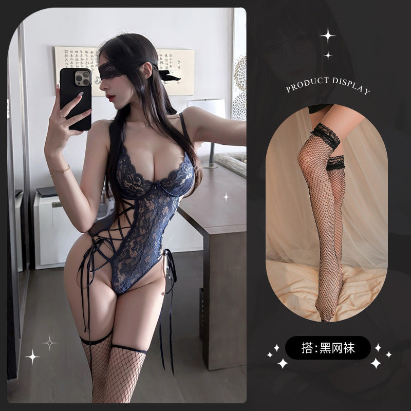 LS Sexy Lingerie Sexy Lace Jumpsuit Pure Desire Underwire Uniform Qqny Pajamas Temptation Set