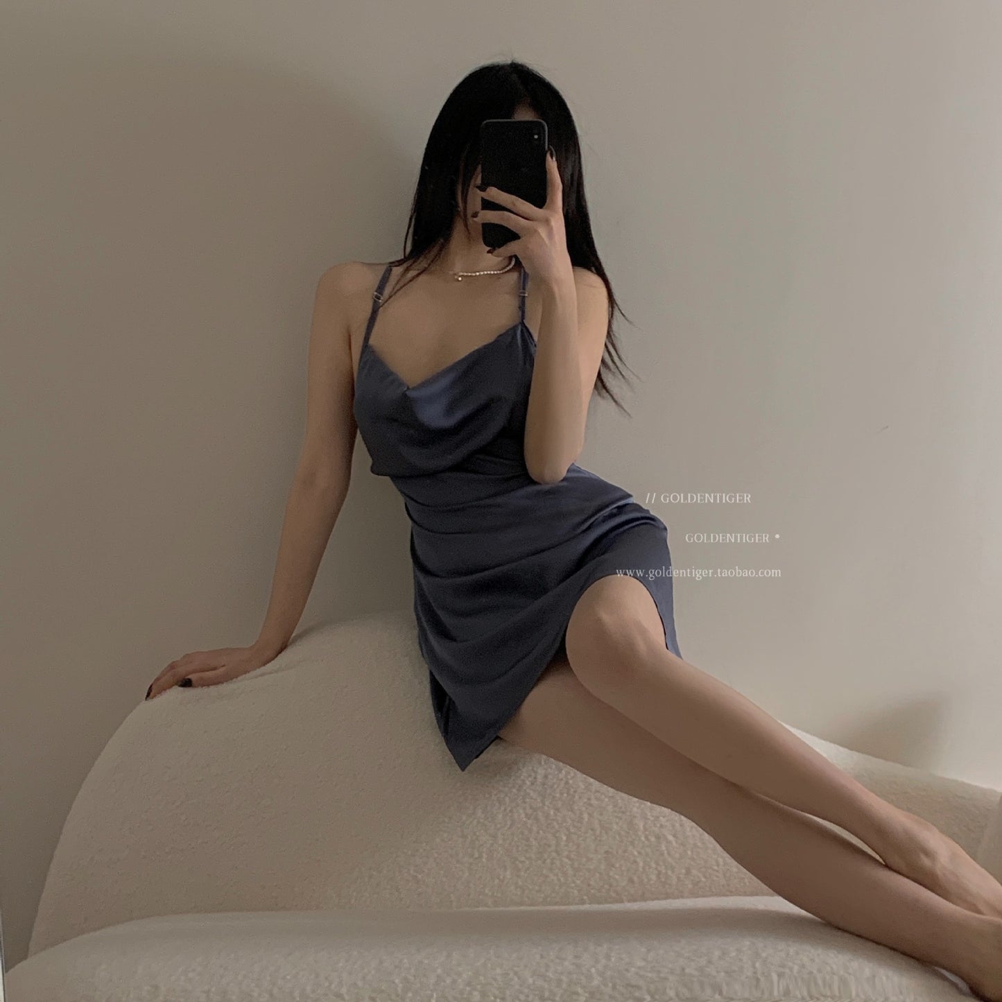 Ying Brand Pure Sexy Pajamas Lace Backless Thin Satin Sling Nightgown Women's Home Clothes Set for Hair