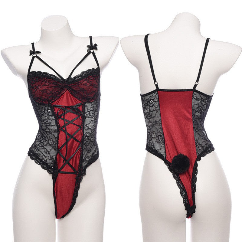Sex lingerie sexy pure crotch jumpsuit hollow Christmas passion temptation role playing bunny suit