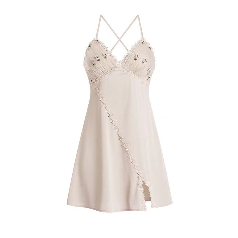 3066 Ying sexy pajamas French fairy floral nightdress with chest pad pure desire temptation home wear suit generation hair