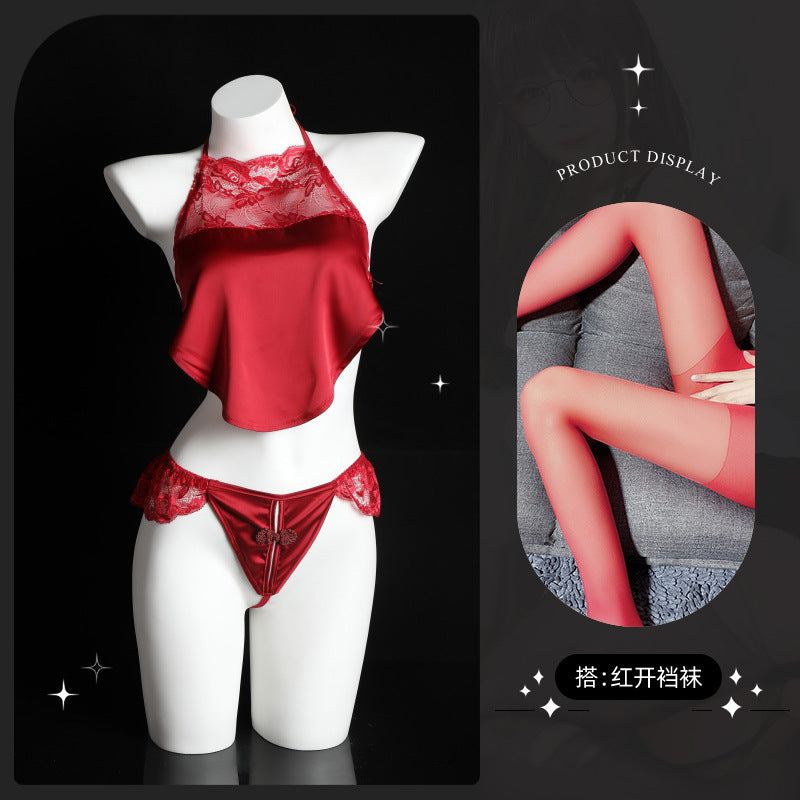 LS Sexy Vintage Lace Temptation Sex Lingerie Bellyband Pajamas Lace-up Temptation 8353