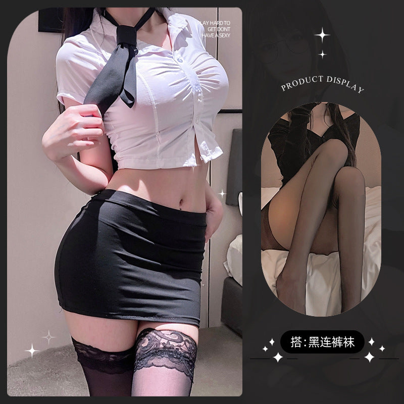 LS Sexy Lingerie Female Secretary Ol White Collar Tight Hip Skirt Professional Wear Temptation Stewardess Uniform 9000