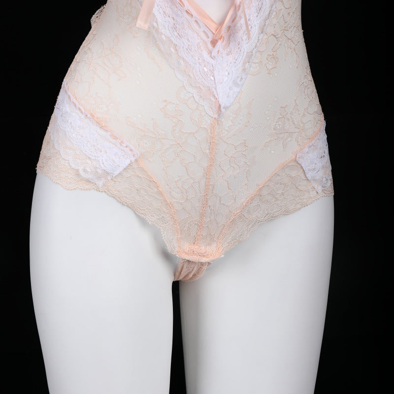 LS Sexy Lingerie Strap Sexy Maid Uniform Temptation No-Remove Small Chest Lace One-Piece Open Crotch 8040