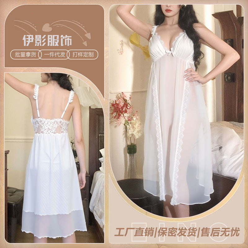 Ying Sexy Nightdress Pure Desire Temptation Style Women's Homewear Sweet Mesh Butterfly Nightdress Strap Pajamas Plus Size