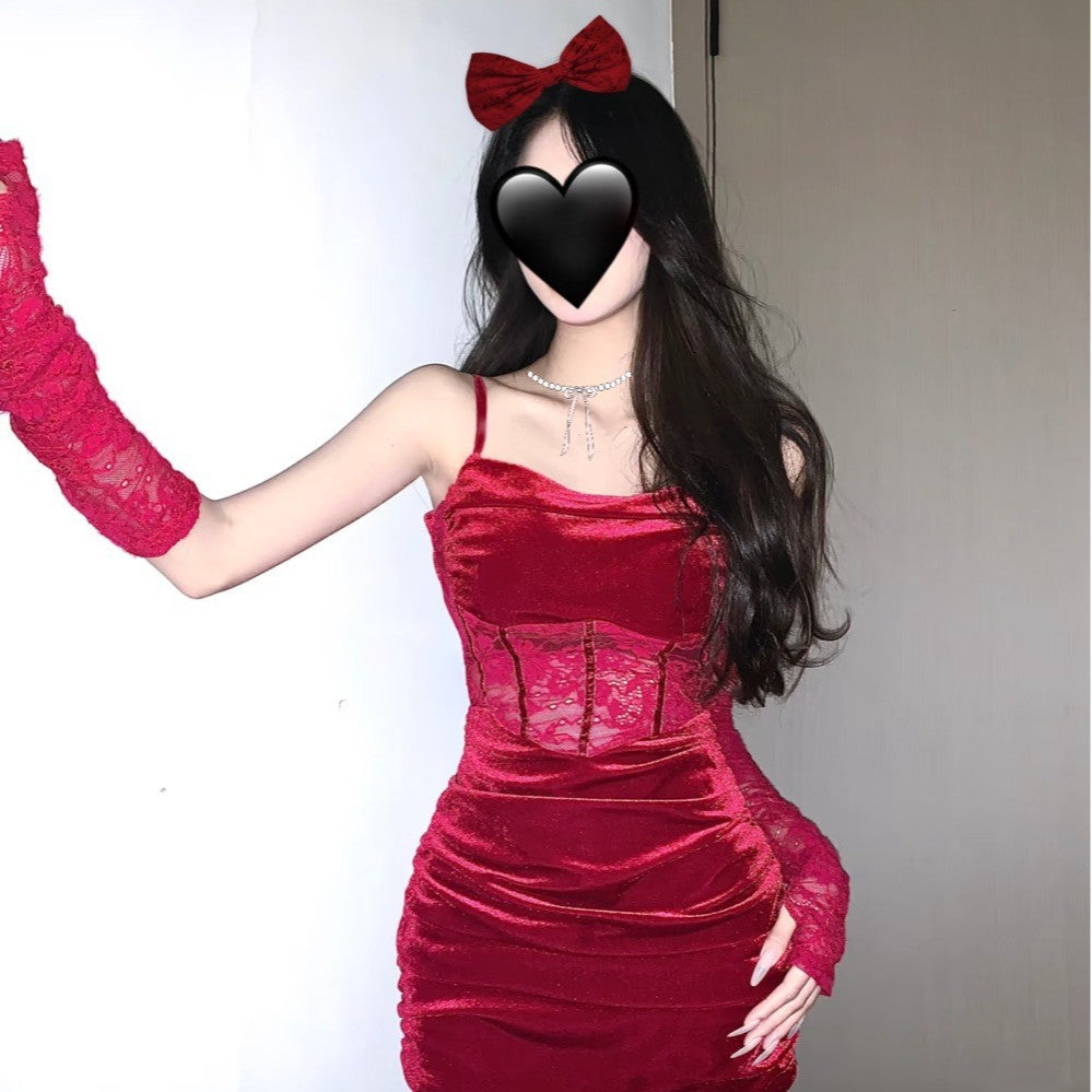 Jifeiman Red Christmas Sex Lingerie Halloween Robe Sexy Pure Sex Clothes Velvet Sleeping Clothes Uniform