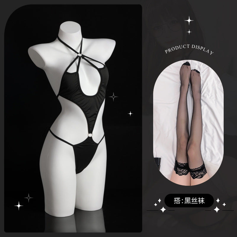 LS Sexy Underwear Lace Sexy Open Crotch No-Take Off See-Through Breast Exposing Three-Point Corset Jumpsuit 8903