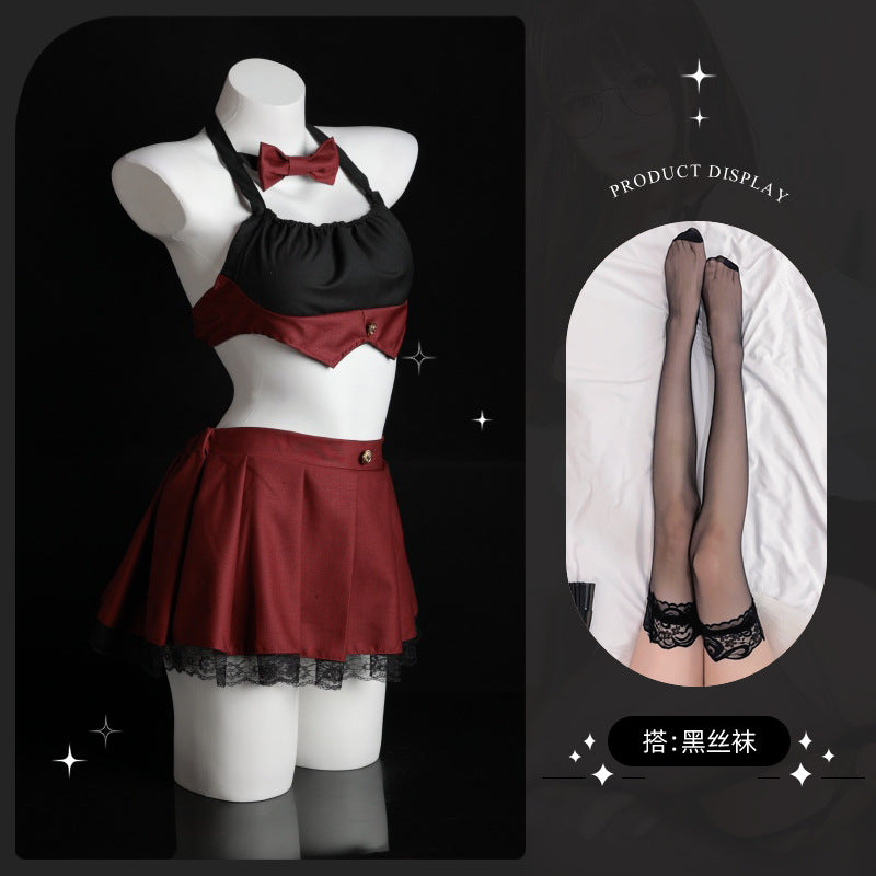 LS Sexy Lingerie Sexy Halter Jk Student Pleated Skirt Uniform Suit Cosplay Cute 8215