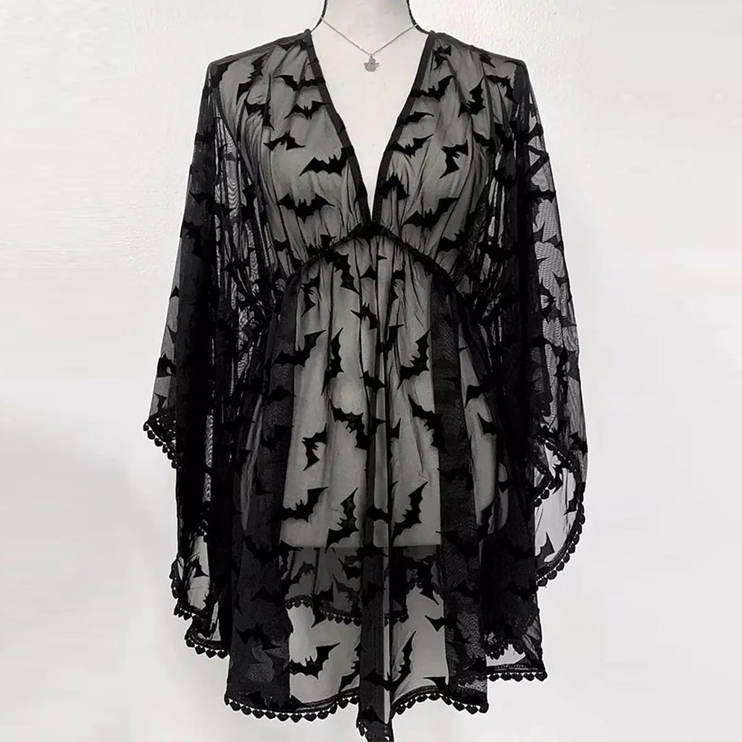 Foreign Trade Halloween Sex Sexy Perspective Beach Nightgown Women Hot Tease Deep V Temptation Bat Bathrobe