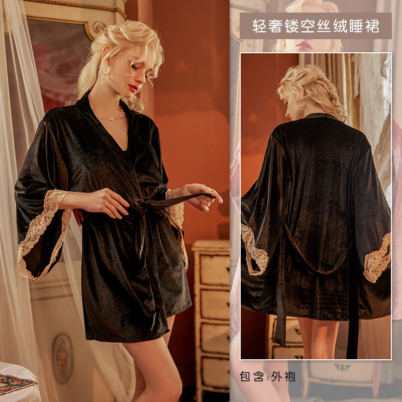 3053 velvet Ying TikTok same sexy lace pure desire strap nightdress hollow strap pajamas for women Wholesale