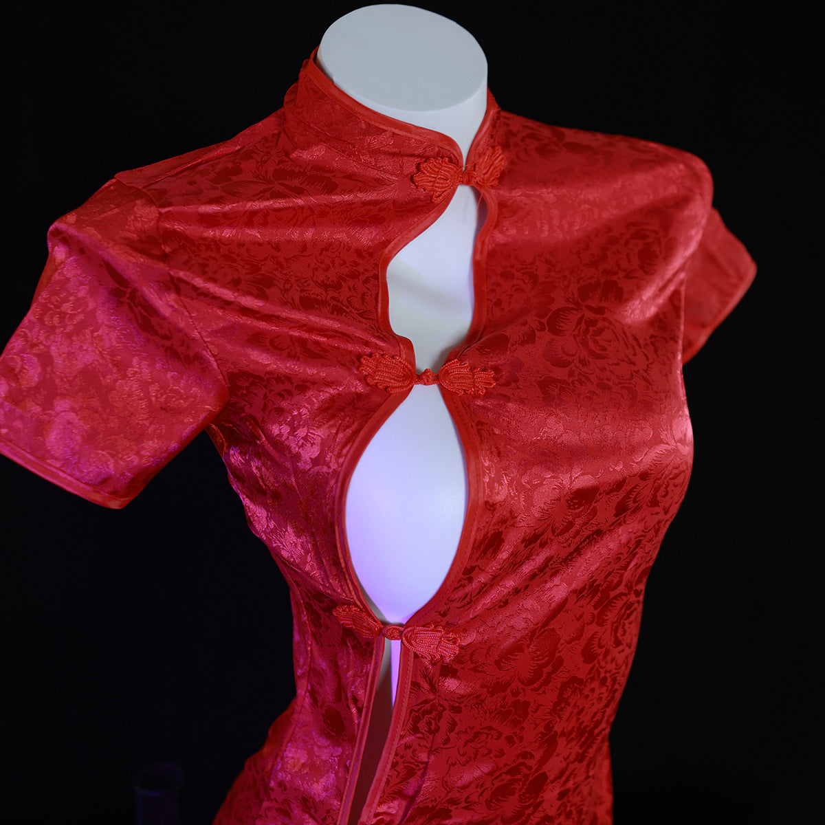 LS Sexy Retro Printed Cheongsam Pajamas Slim Fit Hot High Cut Temptation Ancient Style Hip Covering Sexy Underwear