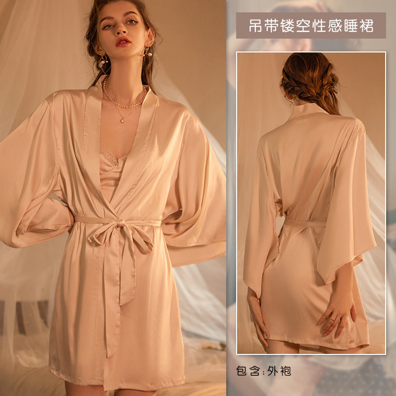 3053 Ying pure sexy hollow lace suspenders home pajamas luxury nightgown set a generation of wholesale