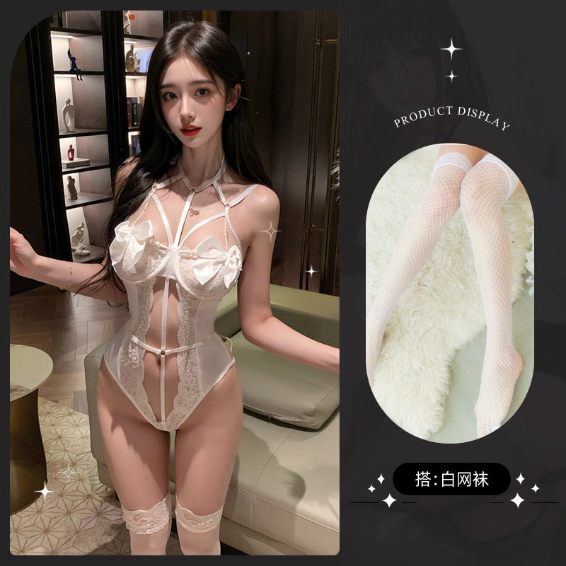 LS Sex Underwear Sexy Lace One-piece Small Chest Uniform Pure Desire Strap Free Temptation suit 9271