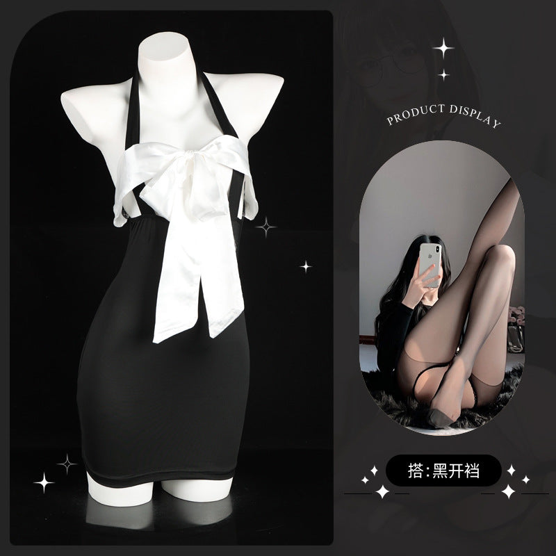 LS Secretary Uniform Hot Girl Pure Desire Small Breasts Show Big Neck Sexy Hip Covering Shirt Women's Hip Skirt 8127