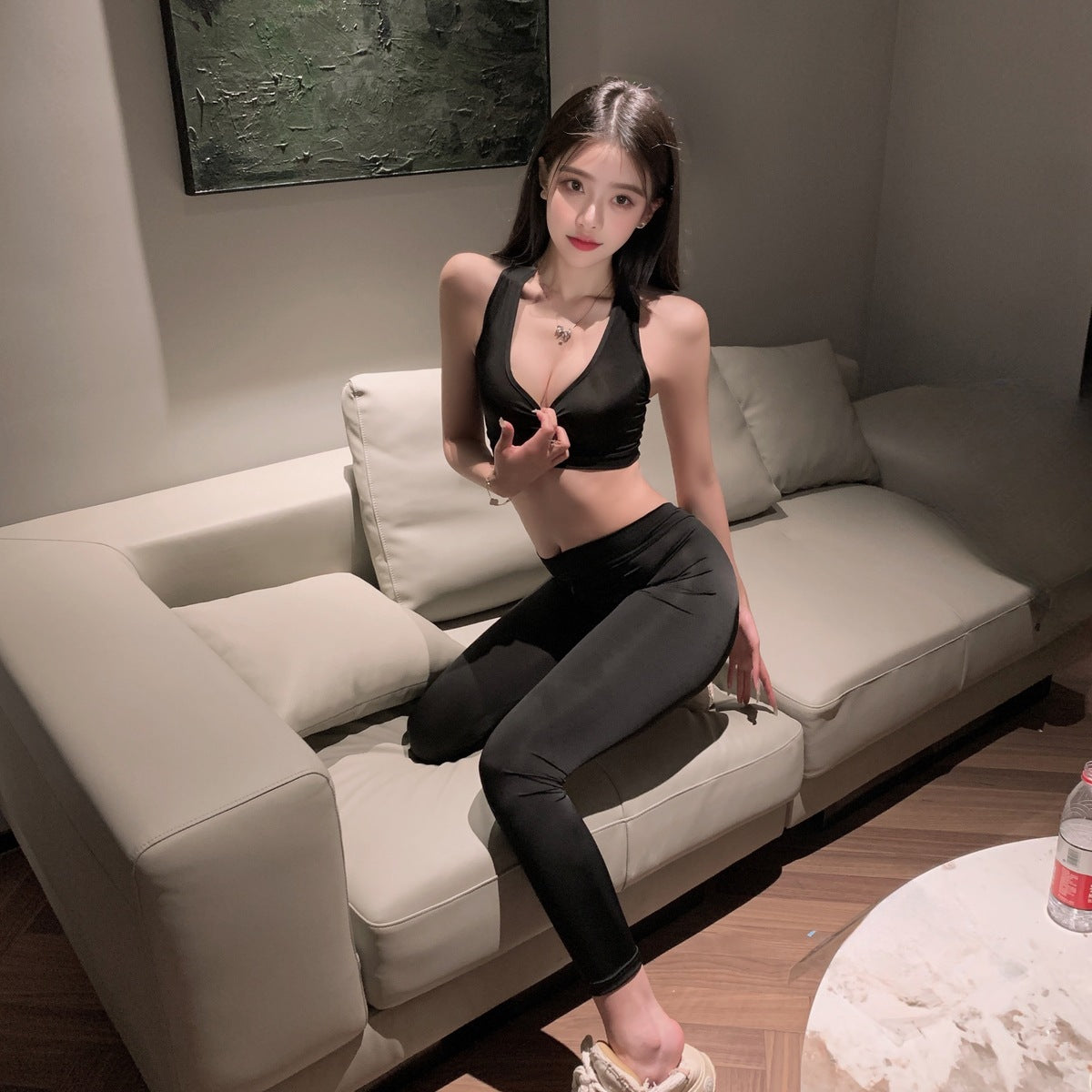 LS Sexy Lingerie Sexy Yoga Uniform Temptation Pajamas Pure Desire Yoga Zipper Yoga Wear 8649