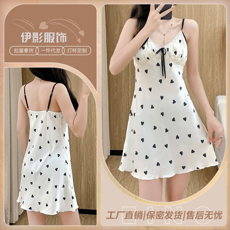 Xin Ying New Style Pajamas Women's Summer Silk-like Thin Nightgown Spring and Autumn Ice Silk High-end Casual Home Clothes