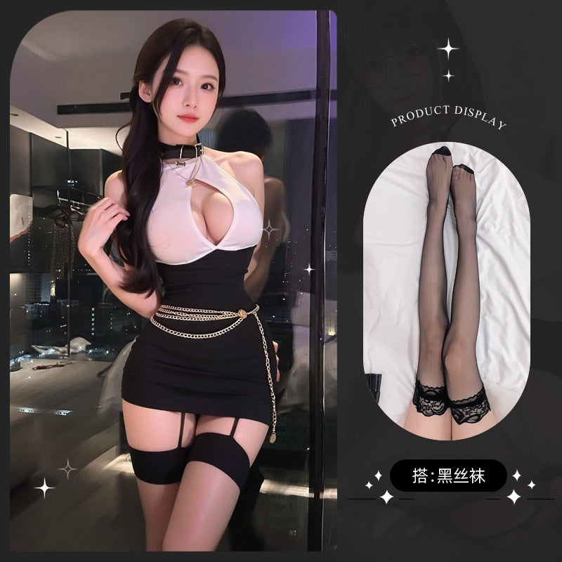 LS Sexy Lingerie Uniform Temptation Role-playing Hip Skirt Secretary Dress Passion Free qqny