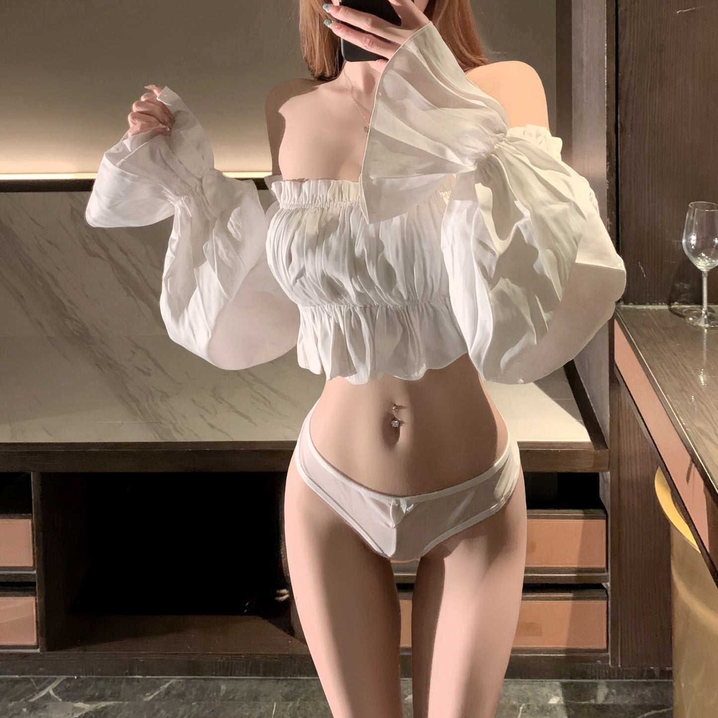 LS Sexy Underwear Briefs Low Waist Pure Desire Bow Open Crotch Free Sexy Thong 2098