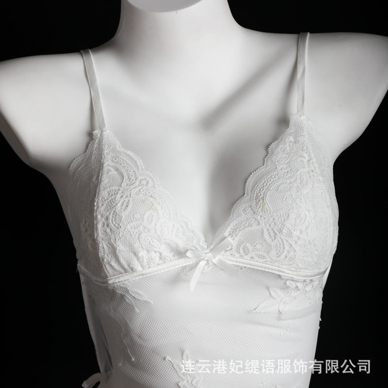 LS Sexy Lingerie Sexy Nightgown Side Open Perspective Suspender Pajamas Passion Pure Desire Free Take Off Suit 8220