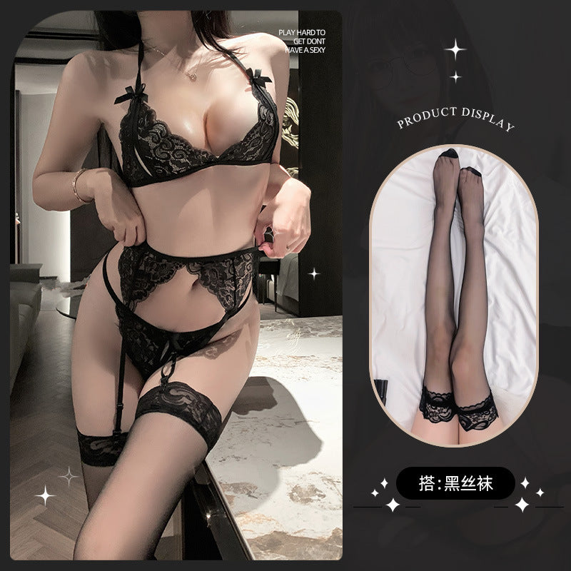 LS Sexy Lingerie Lace Intimates Bra Set Sexy Pure Desire Bra Three-Point Style Temptation 8083