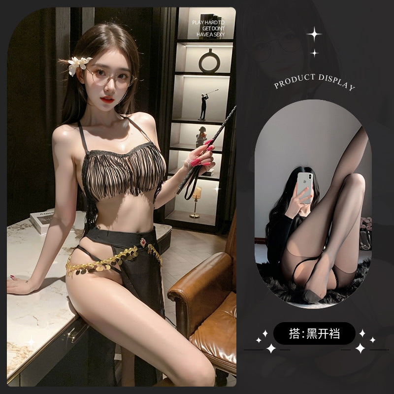 LS Sex Underwear Sexy Tassel Nightclub Celebrity Couple Bed Free suit Uniform Temptation 9431