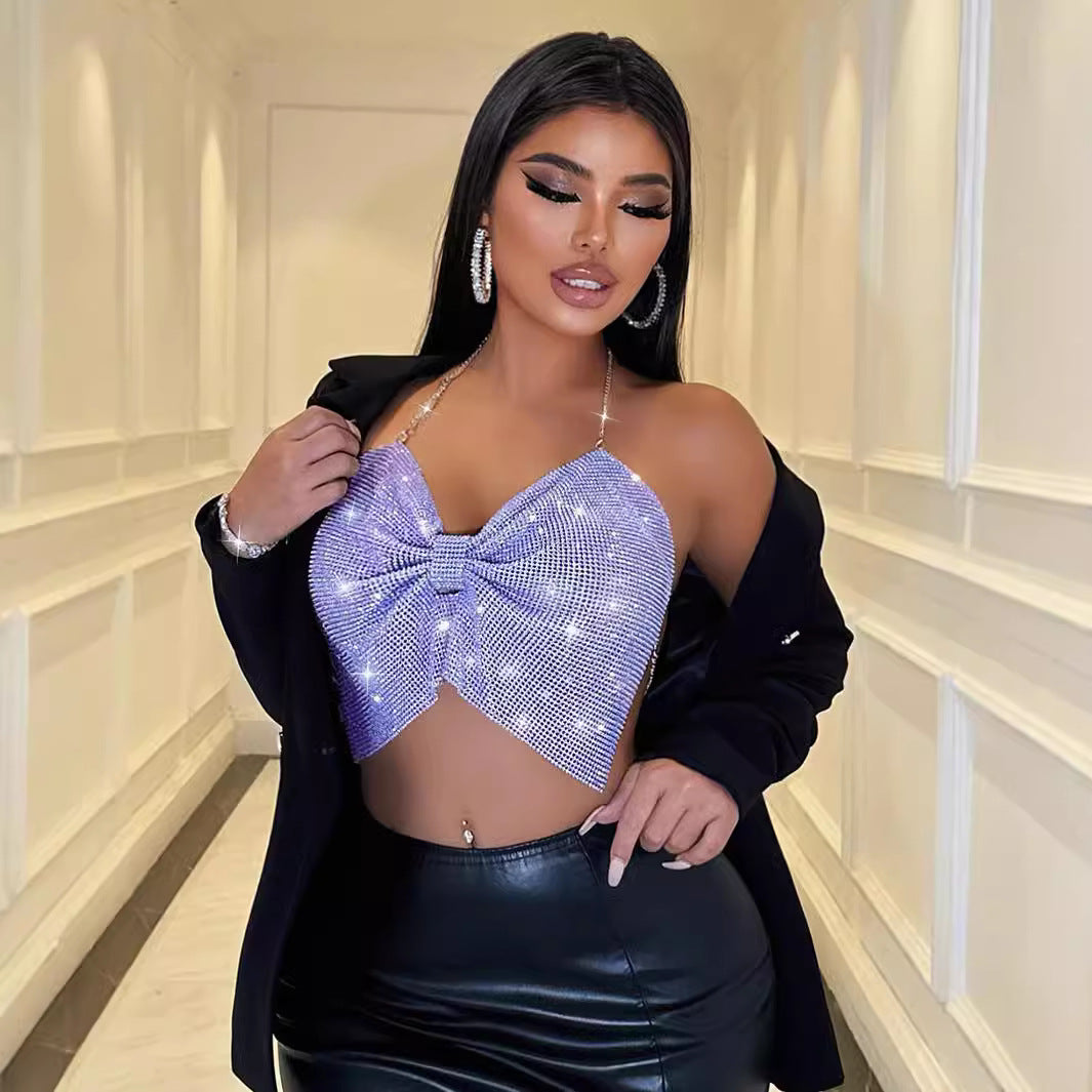 European and American Nightclub Cross-Border Halloween Sexy Nightclub Halter Backless Tube Top Metal Sequin Camisole Top